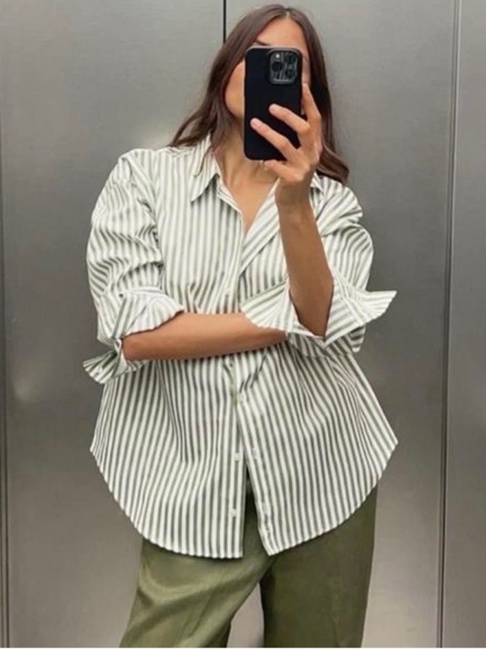 Green and White striped button up shirt - vintage